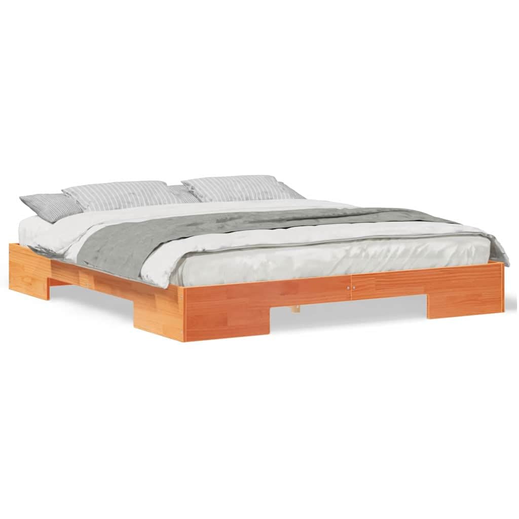 Estructura de Cama Marrón de Madera Maciza de Pino, Base de Suelo con Diseño Rectangular y Textura Suave para Dormitorio, Construcción Fuerte y Estable, Fácil Ensamblaje,