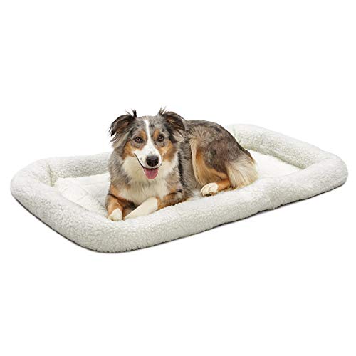 Image of MidWest Homes for Pets QuietTime Dog Bed - White Fleece Bolster, Ultra-Soft and Machine Washable, Fits 42-Inch Crates and Carriers, for Large Breed Dogs