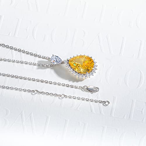 Gobaalele Pear Cubic Zirconia Pendant Necklace,9Ct Yellow Halo Cz Simulated Diamond Citrine 925 Sterling Silver Teardrop Necklace For Women #TOP3