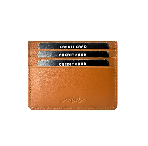 Image of MM Designs | Slim Leather Credit Card Holder for Men and Women | Genuine Leather RFID Blocking | Minimalist Wallet with 6 Card Slots (Gold Tan)