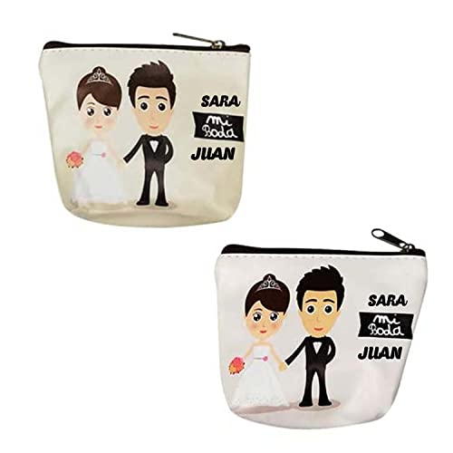 Nombre Personalizada de Monedero de Boda, 6 Unidades,Nombre Novios Personalizada,Detalles Boda para Invitados Originales,Recuerdos de Boda,Bautizo,Trapecio Corona
