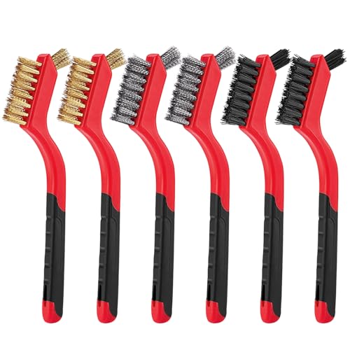 Image of Wire Brush Set, 6 Packs Brass Stainless Steel Nylon Wire Brushes Kit for Cleaning with Curved Handle Grip for Rust Removal, Wire Brushes for Cleaning Rust, Paint Scrubbing, Polishing