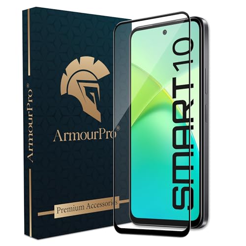 Image of ArmourPro Military Grade Gorilla Tempered Glass Screen Protector Compatible For Infinix Smart 10 5G (6.67 Inch) With Easy Installation Kit| Edge To Edge Coverage |Black