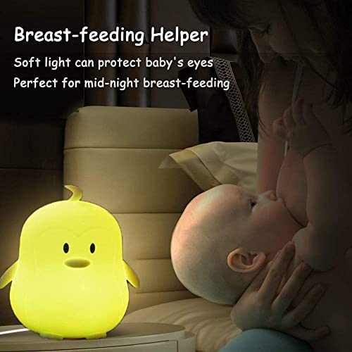 Image of Animal-shaped Big Night Light for Children /Adult, Rechargeable LED Soft Silicone (BPA Free) Bedside Lamp, Adjustable Brightness and 9 Colors by Touch Control & Remote Control (Big Penguin)