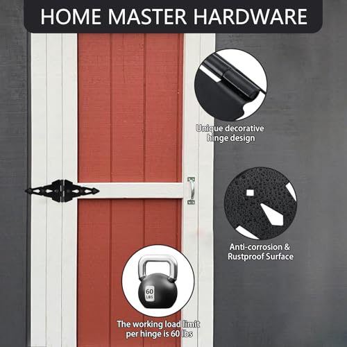 Image of HOME MASTER HARDWARE Wood Gate Hardware Set-Heavy Duty 8 inch Decorative Strap Hinges and Spring Loaded Latch Gate Kit with Screws for Outdoor Fence Swing Gate Black Finish (Pack of 2)
