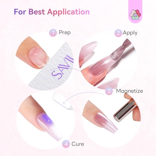 Image of SAVILAND Glazed Nails One-Step Gel Nail Polish: Cat Eye Nail Polish 0.5oz 15ml Purple One-Min Foundation Color Gel Builder & Top Polish Natural Nail Art Pen Reinforcement Long-Lasting Home Manciure