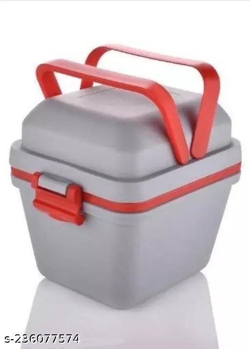 Image of Lunch Box / 3 Compartment Tiffin with Handle & Push Lock | Plastic Tiffin Box for Travelling, School Kids & Office Exclusive (Gray) (17 -P030)