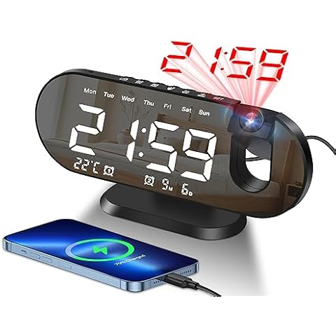 Triangle Plum Projection Alarm Clock，LED Mirror Clock with 180° Rotatable Projector,Dual Alarm Settings,3-Level Brightness,Temperature Display,Time Memory for Adults Heavy Sleepers Cover