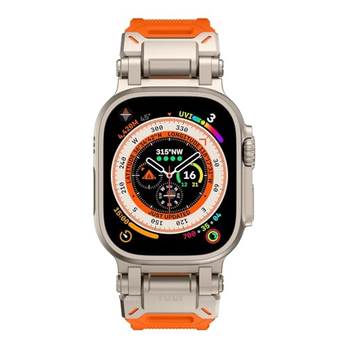 Image of YODI Armor Designed Strap Band Compatible with Apple Watch Ultra 2 Replacement Armour Band With Durable Metal Connector for iWatch Ultra Series 9 /8 /7 /6 /5 /4 /3 /2 /1 SE, 49 /45 /44 /42mm (ORANGE)