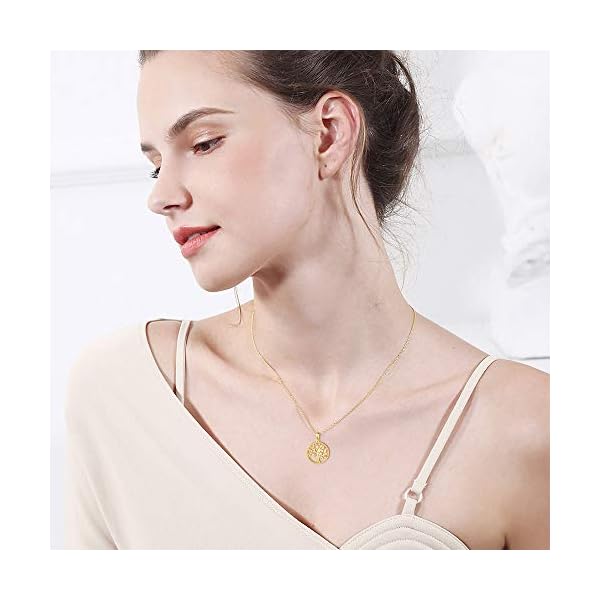 AGVANA 14K Solid Real Gold Tree of Life Necklace for Women Dainty Pendant Necklace Fine Jewelry Birthday Gifts for Women Mom Wife Her Yourself, 16"+2" - Image 3