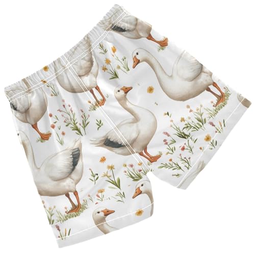 Pigsaly Boys' Swim Board Shorts Spring Flowers White Geese Goose Boy's Swim Trunks Kids Swimwear 2T2