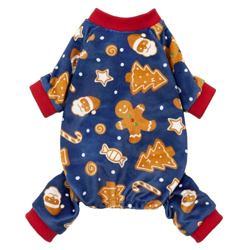 Image of Fitwarm Gingerbread Man Dog Pajamas, Christmas Clothes for Small Dogs Boy Girl, Funny Holiday Pet Outfit, Red, Blue, Brown, Small