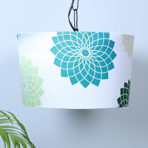 Image of Tu Casa Dahlia Floral Print Fabric Glow Pendent Light Hanging Lamp For Bedroom, Living Room, Lounge, Office, Gifting Area Without Bulb For Home Decoration (Height - 20 inch)