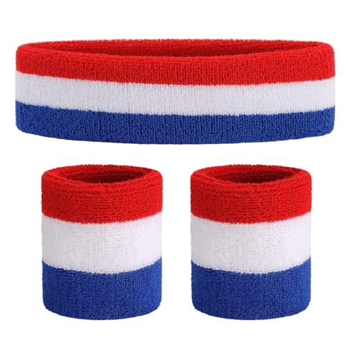 3 Pezzi Antisudore Polsino Sportiva Set - Inclusi 2 cinturini da polso e 1 fasce per la testa, Polsino Sportivo Elastici,Antisudore Cinturini,per Basket Palestra Ginnastica Tennis(Set1)