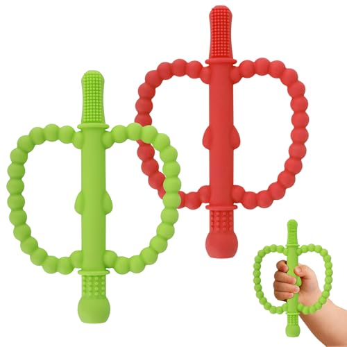 Image of Fu Store Hollow Teether Tube 2 Pack Apple Shape Chew Straw Sensory Toy for Infant Toddlers Silicone Tubes Teething Toys for Babies 0-6 0-12 0-36 Months Gifts Teething Relief Soothing Gums