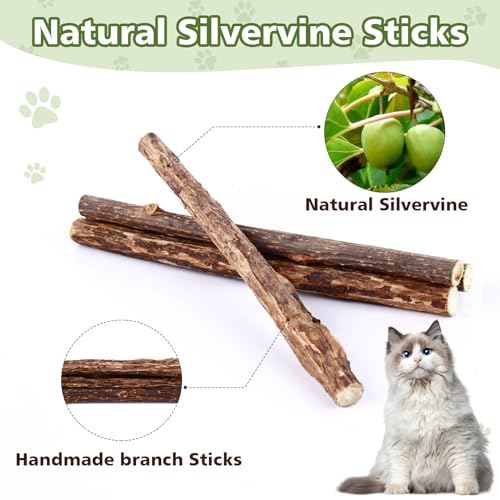Wousedo WSD002-07 Catnip Chew Toys For Cats,24 Pack Silvervine Cat Toy,Cat Natural Silvervine Sticks,Natural Silvervine Stick Cage Balls & Bell Balls thumb #4
