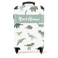 NoBoringSuitcases.com® Children's Luggage Kids Suitcase - Personalised Lightweight Hand Luggage on Wheels - Cabin Suitcase - Dinosaur Pattern - 55x40x20cm - Hard Shell Trolley - 20\" - 10kg