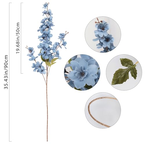 Insunsix 6Pcs Delphinium Artificial Flower Lifelike Silk Larkspur Flowers Plant 35.43 Inch Long Stem Blossoms Fake Flowers For Tall Vase Floral Arrangements Home Table Wedding Decor thumb #2