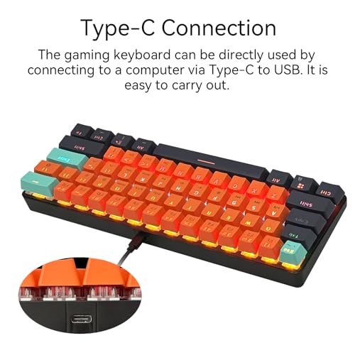 SHANGZHAOYUAN Gaming Mechanical Keyboard USB Wired with 61 Keys, Compact Hot Swappable Red Switch 60% Mini for PC Game Work, US Layout, RGB Backlit, 26 Keys Anti-Ghosting - Image 6