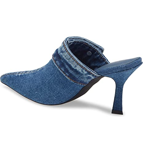 Jeffrey Campbell Genes Blue Denim Pointed Toe Slip On Mule Mid Heel Pumps (Blue Denim, 11) #TOP20