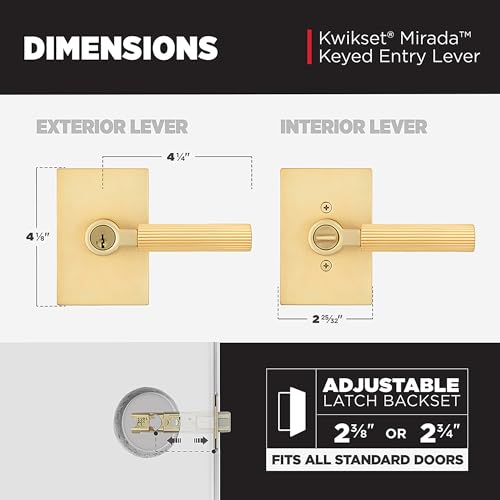 Kwikset Mirada Reeded Entry Door Handle with Lock and Key, Secure Keyed Reversible Lever Exterior, Door Lock for Front Door, Satin Brass, Pick Resistant SmartKey Security and Microban by Kwikset - Image 7