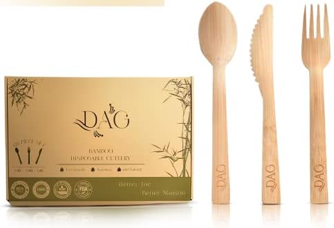 DAG Disposable Wooden Cutlery Sets - 120 Piece Total: 40 Forks, 40 Spoons, 40 Knives, Ecological Biodegradable Compostable Wooden Utensils & Wooden Cutlery