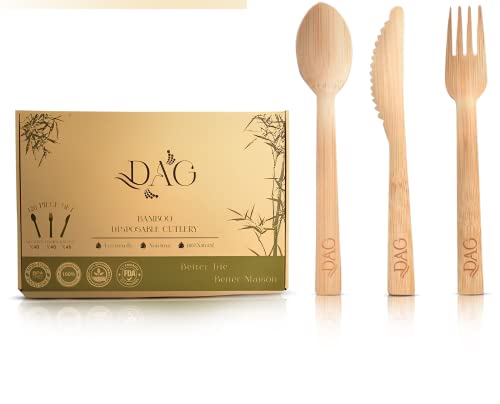 Dag Disposable Wooden Cutlery Sets - 120 Piece Total: 40 Forks, 40 Spoons, 40 Knives, Ecological Biodegradable Compostable Wooden Utensils & Wooden Cutlery #TOP17