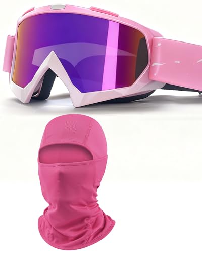 immoono Motorcycle Goggles with Balaclava for Women Girls, Dirt Bike ATV Motocross Riding Racing Ski Goggle Safety Glasses, Gradient Pink Frame Colorful Lenses