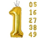 Gifloon Gold Number 1 Balloon with Crown, Large number balloons 1st Birthday Sign, 40 inch