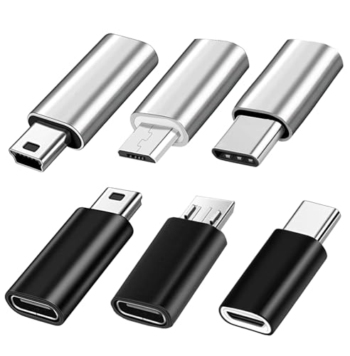 SELIACR USB C Adapter (6 Pack), USBC Male to Micro Female, USBC Female to Micro Male, Type C to Mini USB, Compatible with Smartphones, Tablets & Other Devices (Black & Silver)