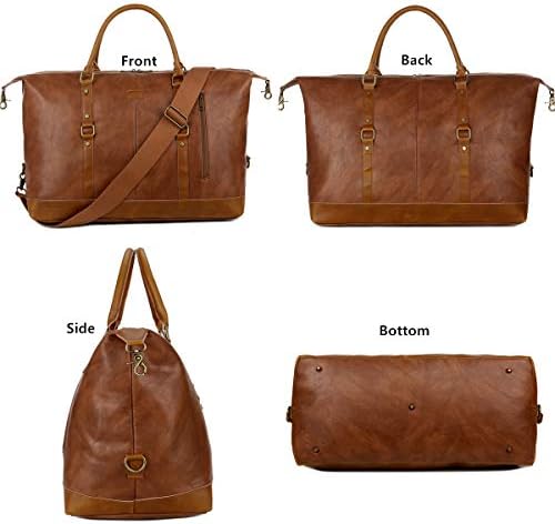 BAOSHA Oversized Faux Leather Travel Duffel Tote Bag Carry On Overnight Weender Bag Travel Holdall for Men and Women HB-14 (Brown)