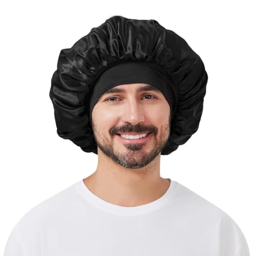 Satin Bonnet for Men Silk Bonnet for Sleeping with Wide Band Soft Hair Bonnets for Natural Curly Hair Braids
