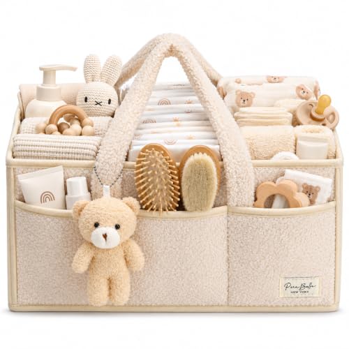 PeraBella Baby Diaper Caddy Organizer with Handle, Boy & Girl Shower Gift Basket, Portable Diaper Storage Basket Bin for Wipes, Newborn Baby Essentials Registry Search Must Haves, Car Caddy Organizer