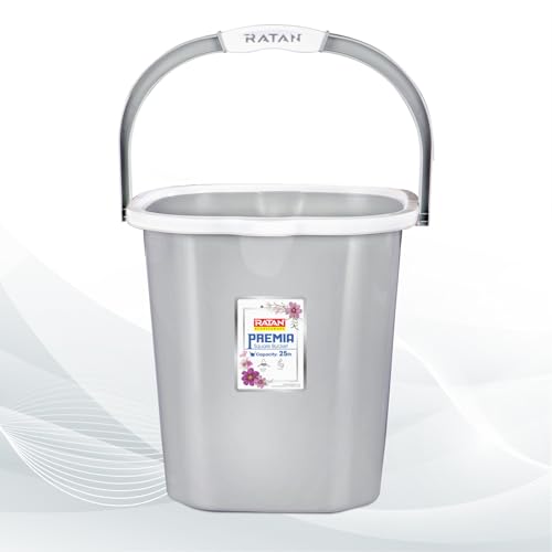 Image of RATAN PLASTICWARE Premia Bathroom Set (Bucket 5L X 1) + (Bucket 25L X 1) + (Mug 1.5L X 1) + (Small Stool X 1) - Diaso Grey|Easy to Carry | Perfect for Use in Bathrooms, Kitchen & Wet Utility Areas