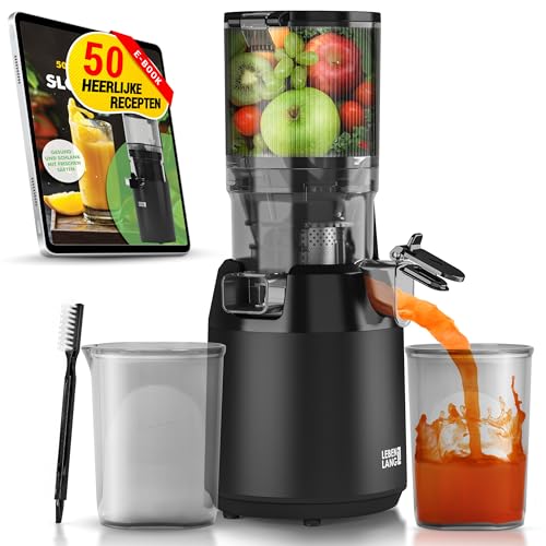 LEBENLANG Slow Juicer machine - Incl. receptenboekje & grote opening van 130 mm I Perfect voor hele vruchten sap & groene sapjes 100% BPA-vrij I Cold press Stille slowjuicer Masticating Sapcentrifuge