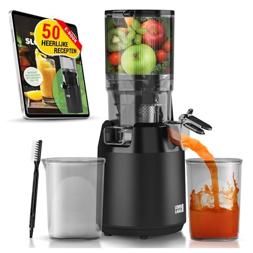 LEBENLANG Slow Juicer machine - Incl. receptenboekje & grote opening van 130 mm I Perfect voor hele vruchten sap & groene sapjes 100% BPA-vrij I Cold press Stille slowjuicer Masticating Sapcentrifuge