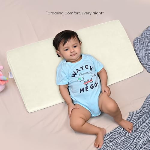 Image of Cherilo Full Size Elevated Wedge Pillow for Baby Crib & Mattress, Helps to Elevate Baby for Acid Reflux, Colic, GERD, Heat Burn & Vomiting | 28 inch x 14 inch x 3 inch | - with Removable Velvet Cover - Cream