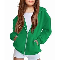 Arshiner Girls Zip Up Hoodies Teen Fleece Full-Zip Hoodie Sweatshirt Green Fall Jacket Casual Sweatshirts Size 8-10