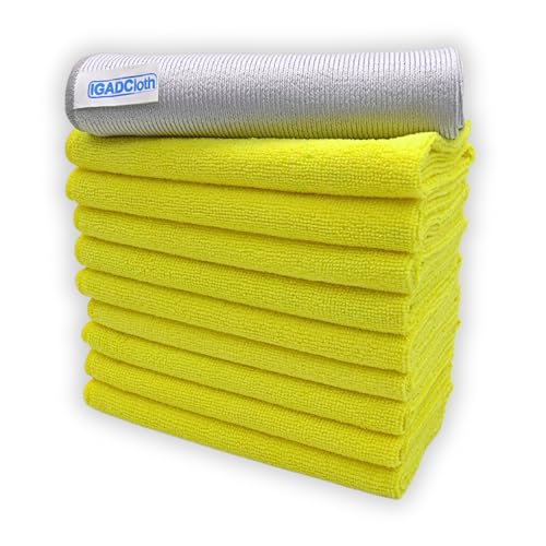IGAD IGADCloth 10 Yellow Microfibre Cleaning Cloths+1 free glass cloth, 40x40cm, Durable Cleaning Cloths for a Pristine Clean, Ideal Microfiber Cloth for all Surfaces