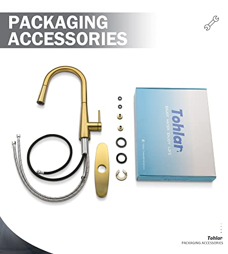 Tohlar Gold Kitchen Faucet, Kitchen Faucets With Pull Down Sprayer, Stainless Steel Single Handle Kitchen Faucet Fit For 1 Or 3 Holes Kitchen Sink Faucet Gold Faucet For Kitchen Brushed Gold #TOP6