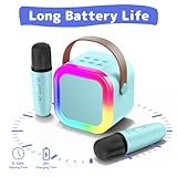 Fede Karaoke Machine for Kids Adults, Mini Karaoke Machine with 2 Wireless Microphones, Portable Bluetooth Speaker with Voice Changing Effects & LED Lights, Best Gifts Toys for Girls and Boys - Image 8