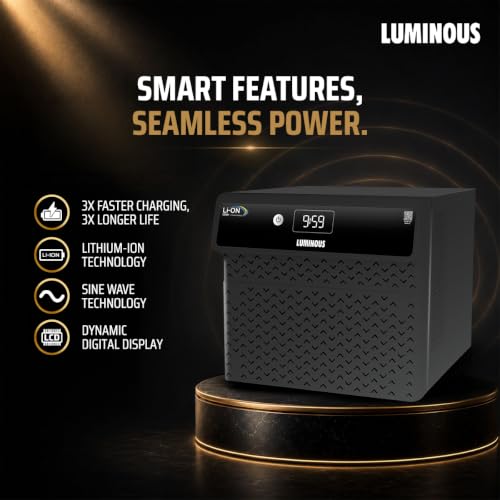 Image of Luminous Li-On Black 1250 1100VA 12.8V Pure Sine Wave Inverter for Home & Shops | LCD Display & Easy Installation | 1208Wh with in-Built Lithium-ion Battery | 3X Fast Charging | 5+3 Yrs Warranty | 1208Wh with in-Built Lithium-ion Battery, 3X Fast Charging, LCD Display & Easy Installation, For Home & Shops