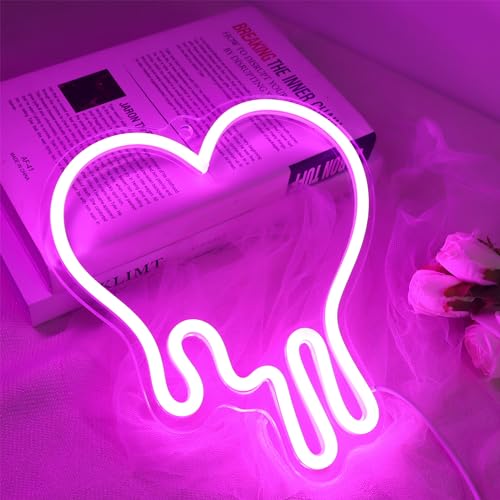 Image of Heart Pink Neon Sign, Attivolife Acrylic LED Light with Dimmable USB Powered, Romantic Love Hanging Wall Table Art Home Bedroom Decor for Girl Woman Wedding Party Dorm Valentine's Day Birthday Gifts