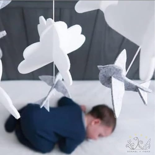 Sorrel + Fern Baby Crib Mobile (Birds And Clouds) - Felt Nursery Ceiling Decoration And Baby Shower For Girls & Boys - Grey & White #TOP5