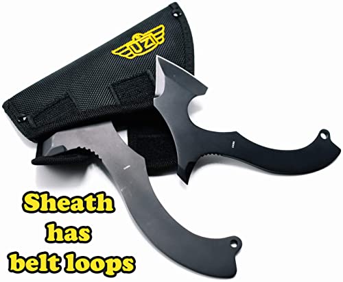 Uzi Throwing Axe Combo Set Of 2 With 5.25 & 4-Inch Blade Heads, Reinforced Striker Tips And Stainless Steel Handles, Hatchets, Tomahawks, Fasthawk, Chopping Axe, Hammer Axe Edge, Piercing Spike, Black #TOP3