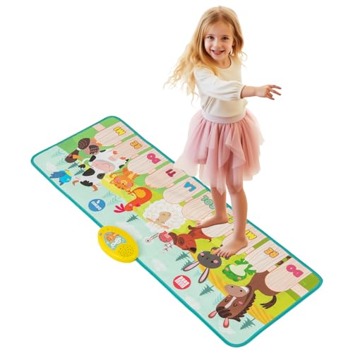 Costzon Floor Piano Mat for Toddlers, Musical Touch Playmat Keyboard Dance Mat, 10 Animal Sounds, 10 Keys & 10 Built-in Songs, Kids Sensory Educational Toy Birthday Gift for Boys Girls (37.5” x 14”)