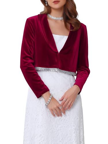 WOMLAYOUT Women's Velvet Shrug for Dresses Evening Long Sleeve Sparkle