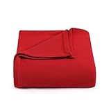 Tommy Hilfiger - King Cotton Blanket, Textured Pique Weave Bedding, Medium Weight Soft Blanket, Anti-Pilling & Fade Resistant, Ideal for Layering, Oeko-TEX Certified (Red)
