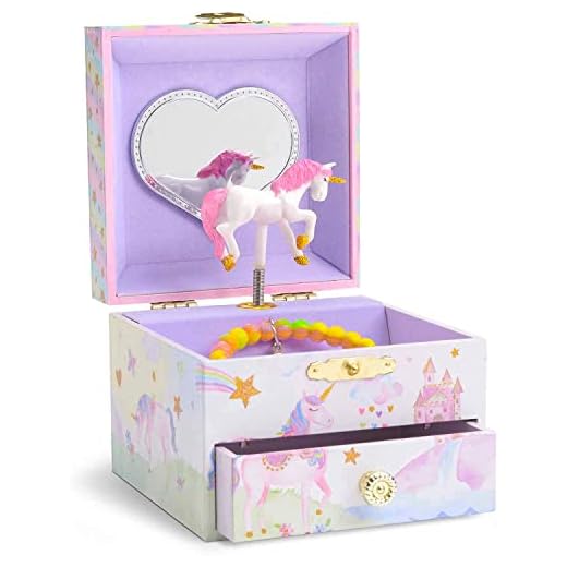 Jewelkeeper - Caja Joyero Musical con Unicornio Arco Iris y Estrellas de Lentejuelas, Equipado de un Cajón Extraíble - Melodía The Unicorn