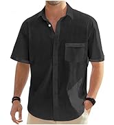 Comdecevis Men's Linen Shirts Short Sleeve Casual Button Down Shirt for Men Beach Summer Wedding ...